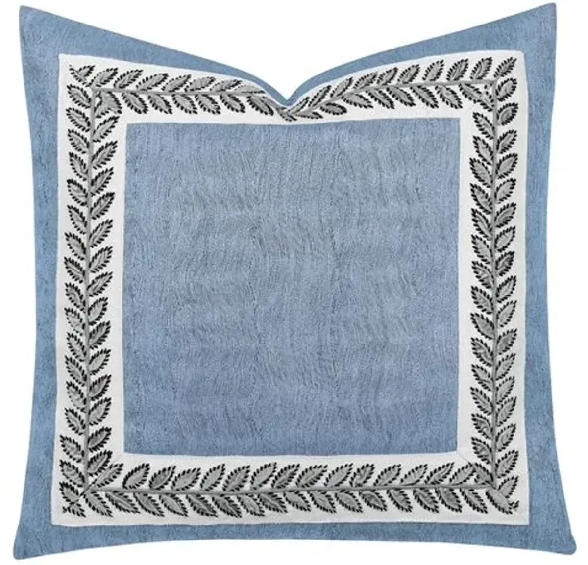 Caspian Leaf Border Pillow - Blue/White