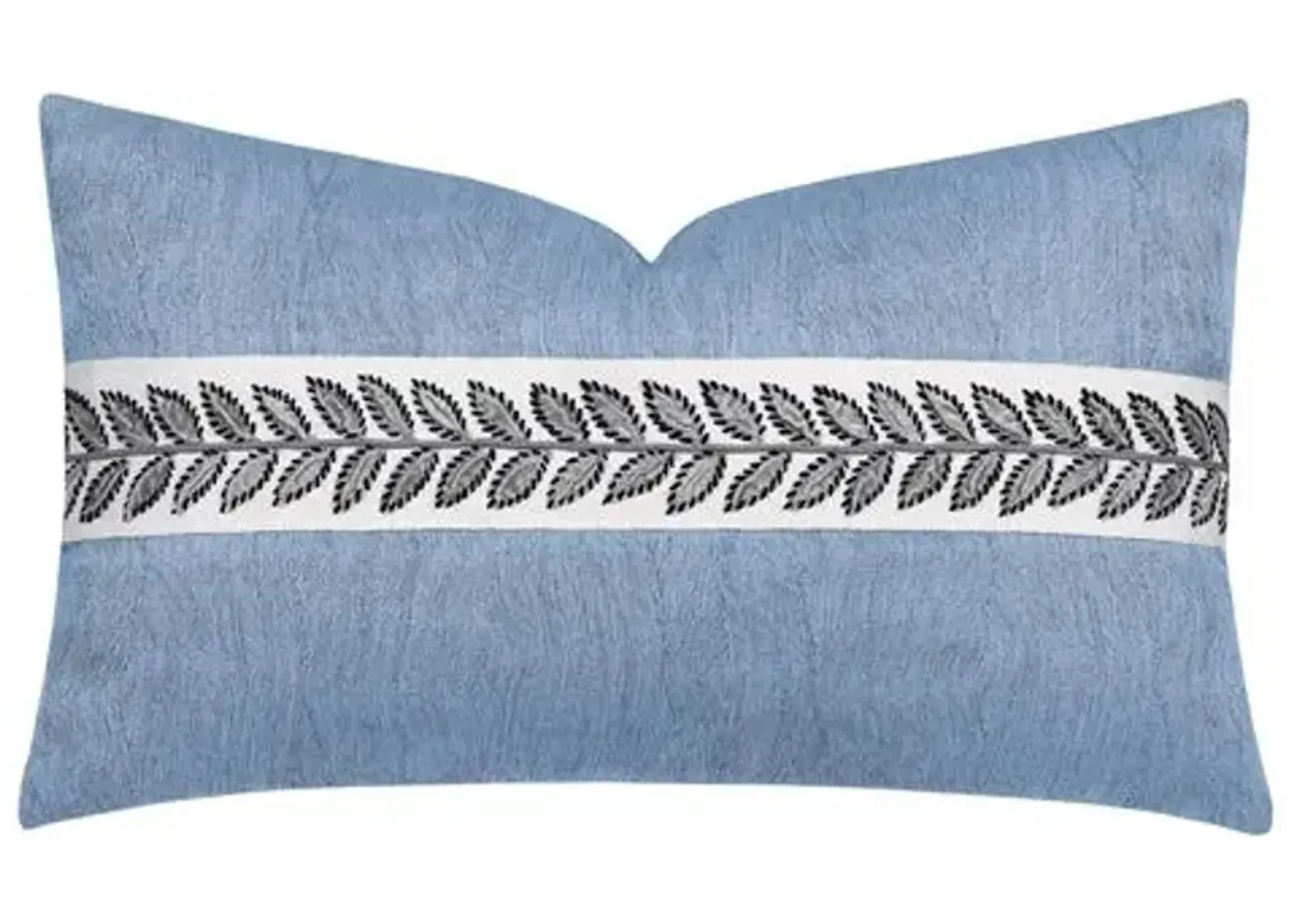 Caspian Leaf Border Lumbar Pillow - Blue/White