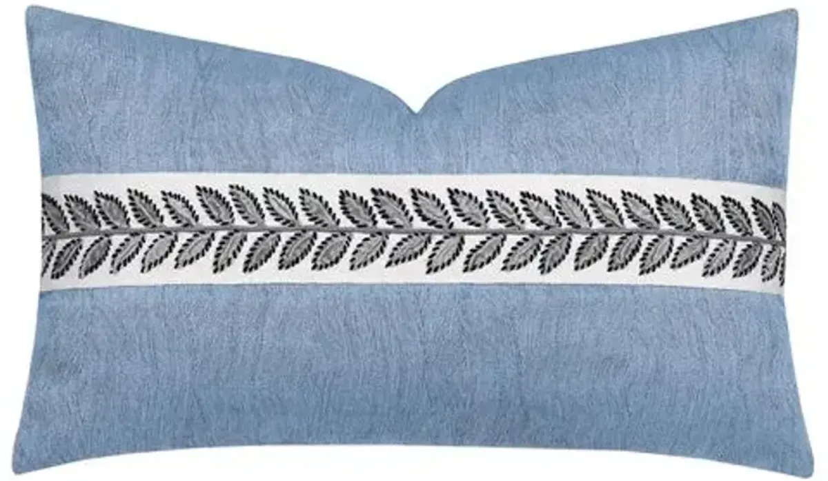 Caspian Leaf Border Lumbar Pillow - Blue/White