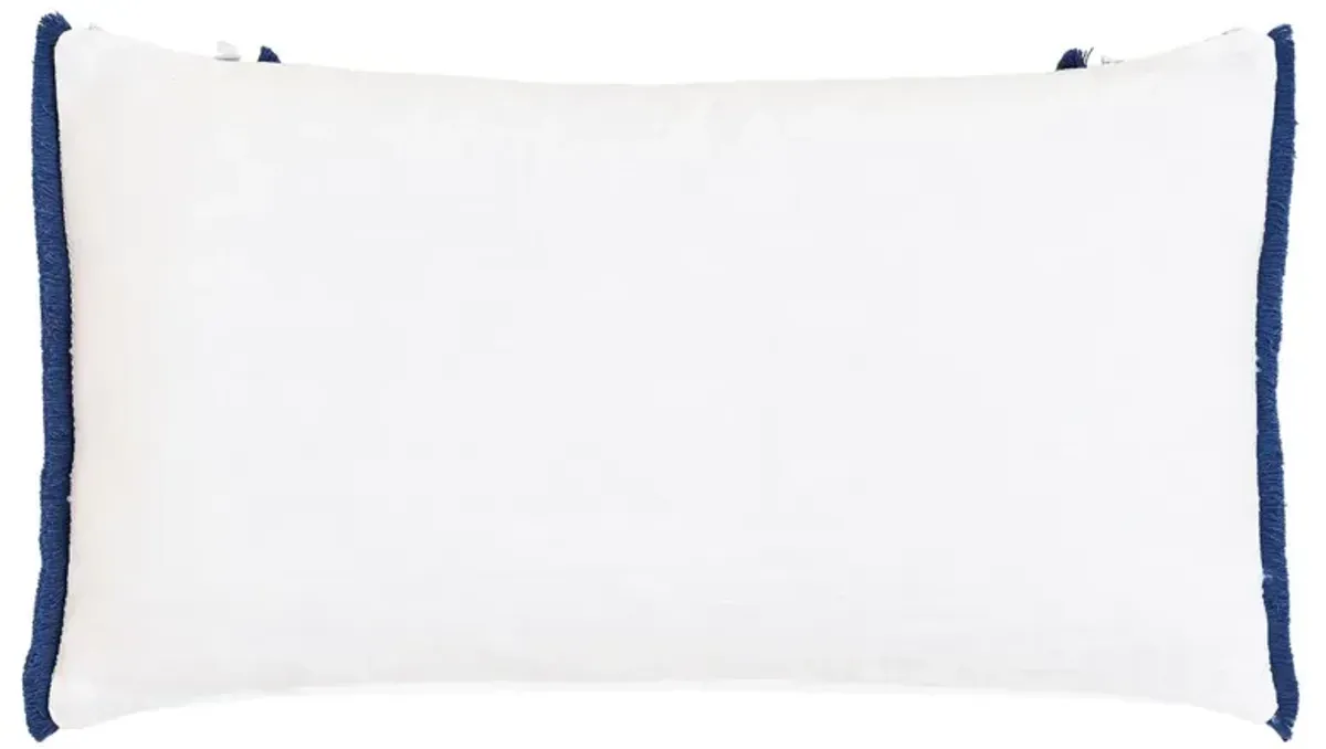 Marina Chevron Trim Lumbar Pillow, White/Blue