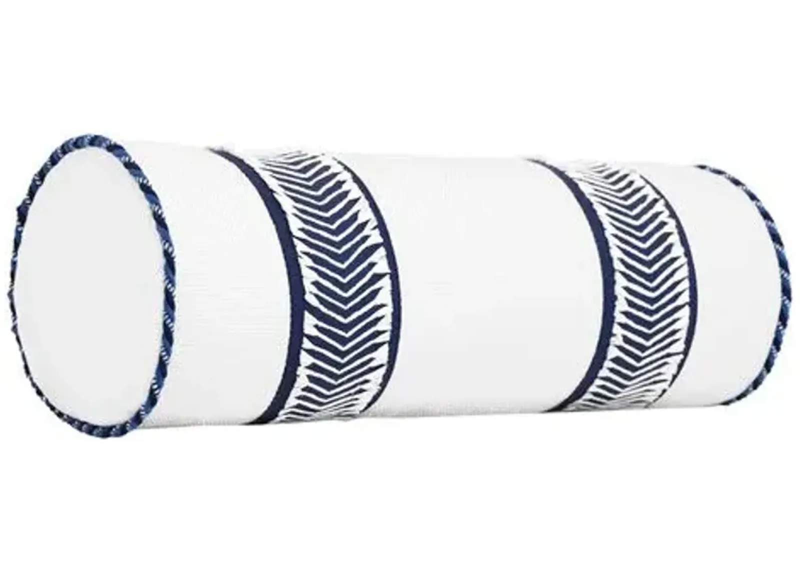 Marina Chevron Trim Bolster Pillow - White/Blue