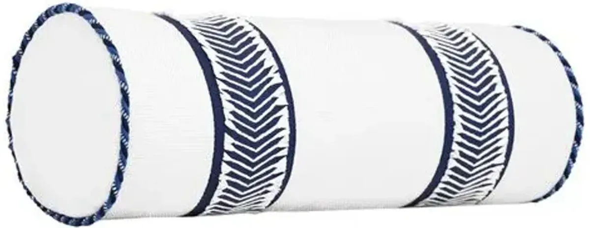 Marina Chevron Trim Bolster Pillow - White/Blue