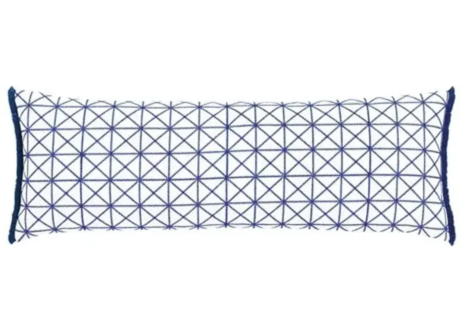 Marina Emroidered Long Lumbar Pillow - White/Blue