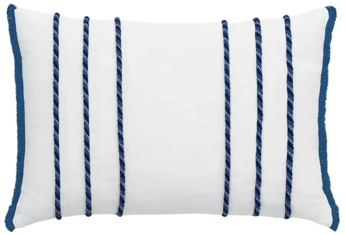 Marina Cord Stripe Lumbar Pillow, White/Blue
