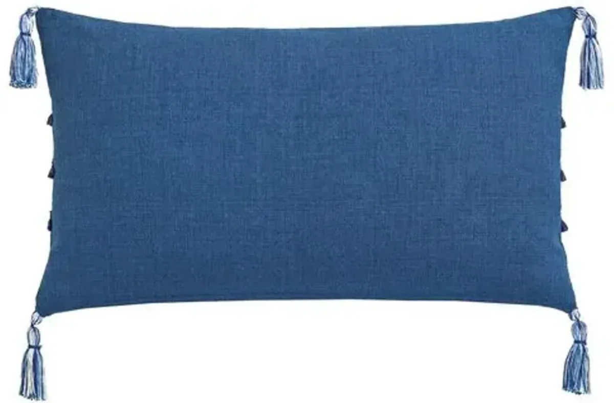 Marina Ikat Lumbar Tassel Pillow - White/Blue