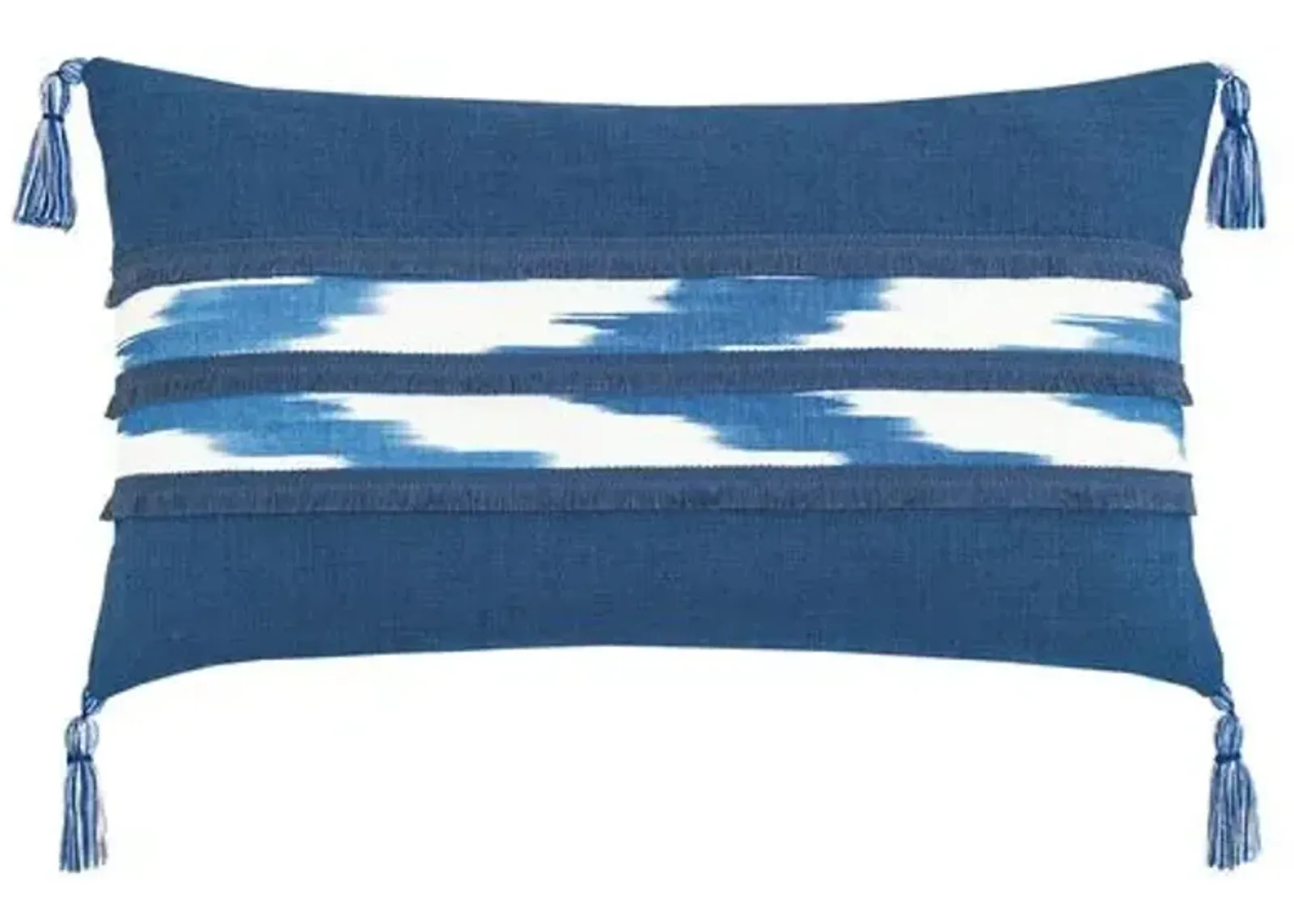 Marina Ikat Lumbar Tassel Pillow - White/Blue