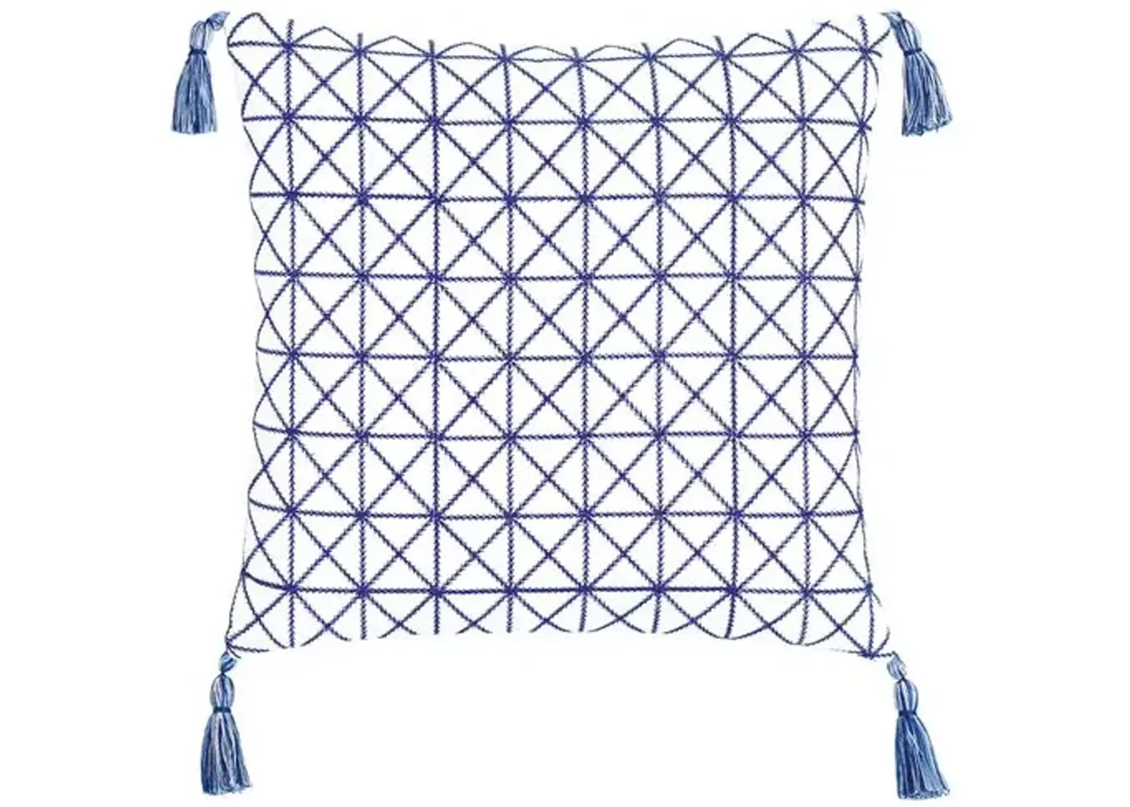 Marina Emroidered Tassel Pillow - White/Blue