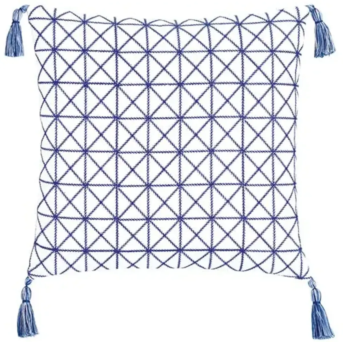 Marina Emroidered Tassel Pillow - White/Blue