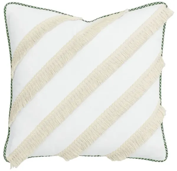 Serena Tassel Pillow, White/Ivory/Green