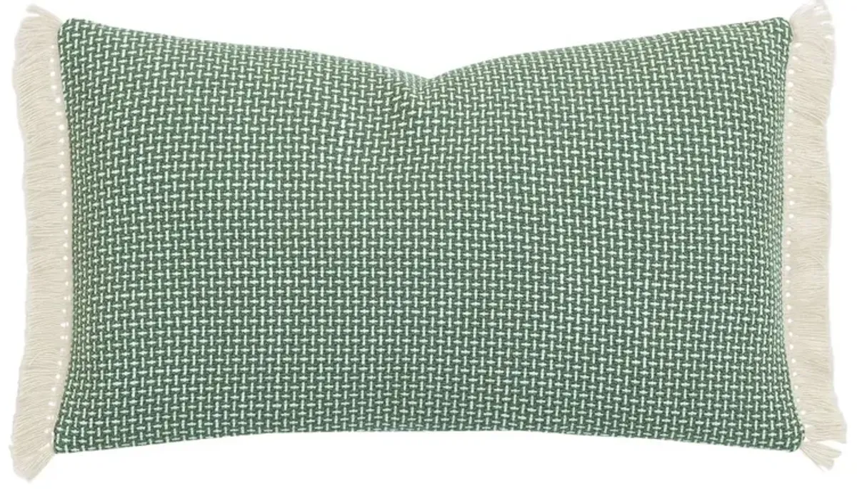 Serena Crosshatched Fringe Lumbar Pillow, Pistachio