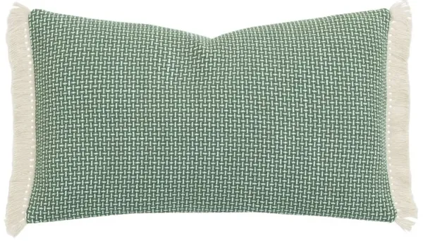Serena Crosshatched Fringe Lumbar Pillow, Pistachio