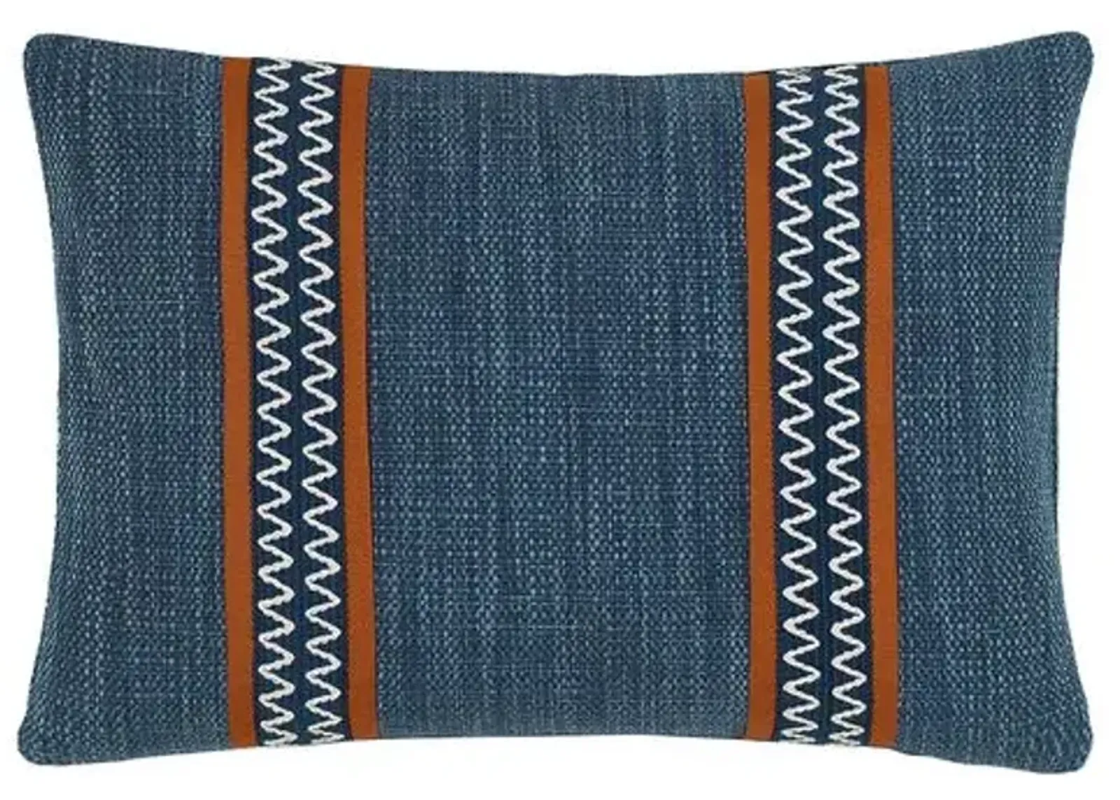 Wave Emroidered Lumbar Pillow - Blue/White