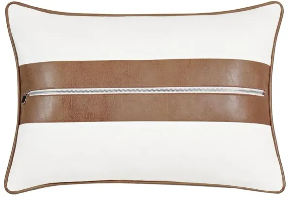 Wave Faux Leather Zipper Pillow - Brown/White