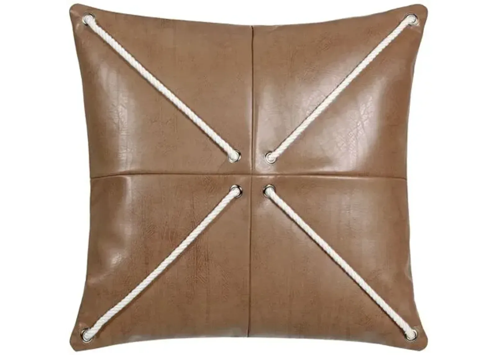 Wave Faux Leather Rope Pillow - Brown/White