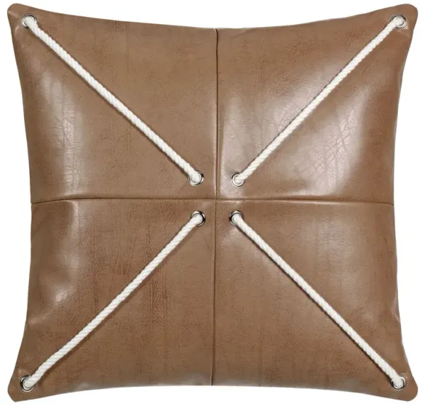 Wave Faux Leather Rope Pillow, Brown/White