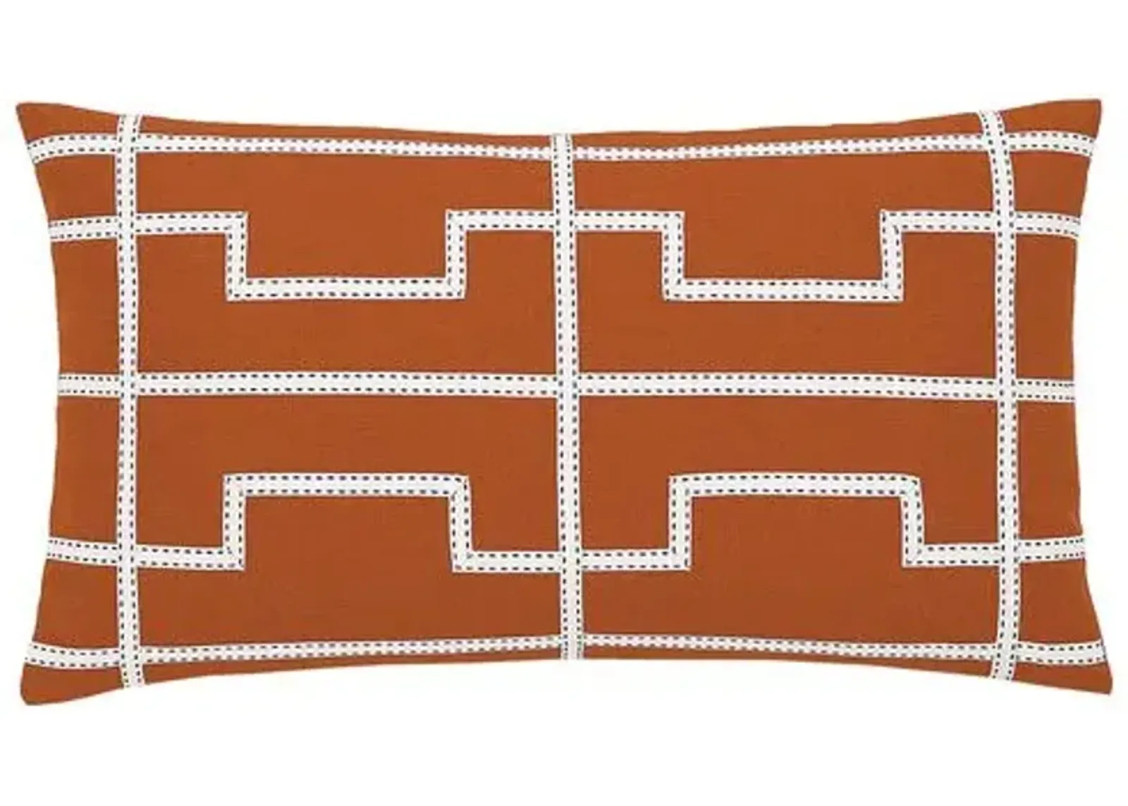 Wave Greek Key Top-Stitched Lumbar Pillow - Orange/White