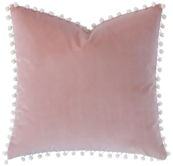 Jules Ball Trim Velvet Pillow, Pink