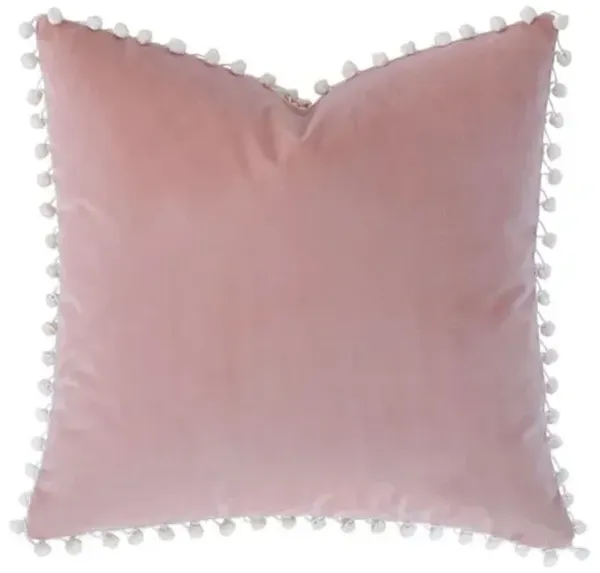 Jules Ball Trim Velvet Pillow - Pink