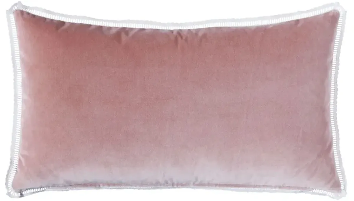 Jules Lacey Trim Velvet Lumbr Pillow - Pink