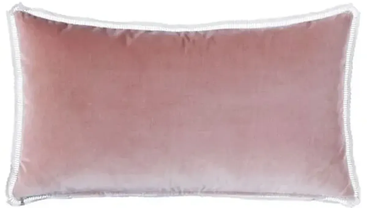 Jules Lacey Trim Velvet Lumbr Pillow - Pink