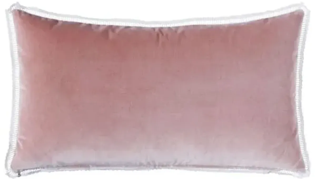 Jules Lacey Trim Velvet Lumbr Pillow - Pink