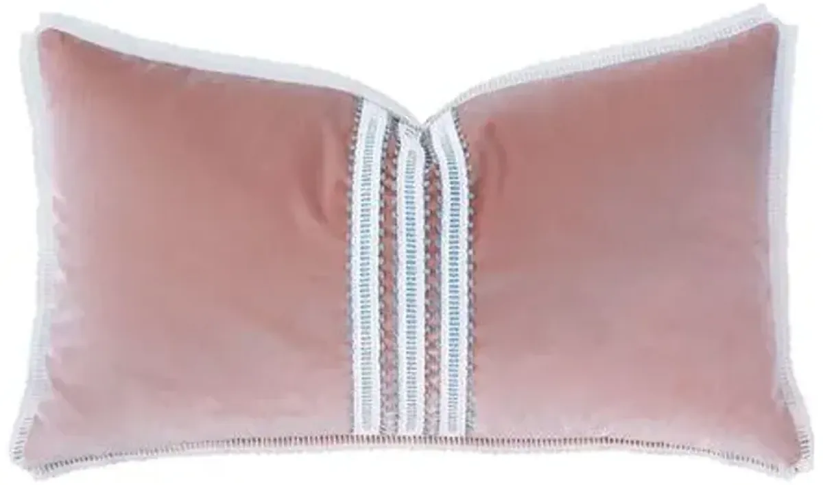 Jules Lacey Trim Velvet Lumbr Pillow - Pink