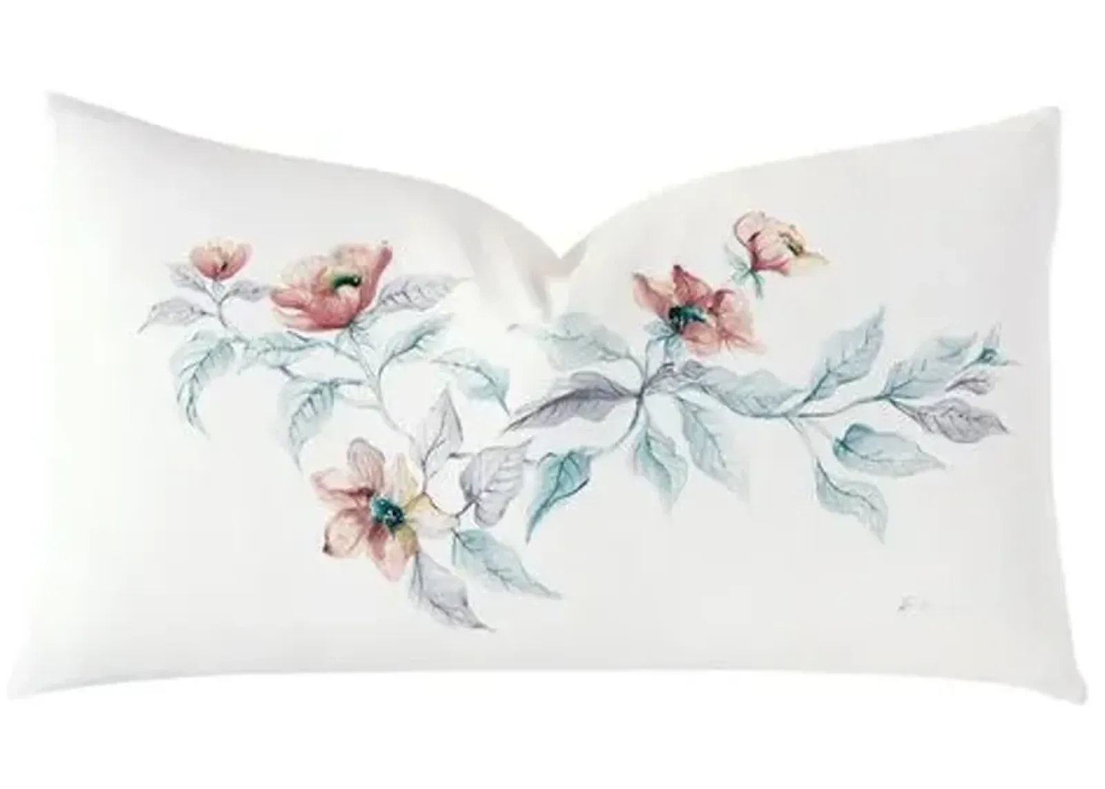 Adare Manor Handpainted Lumbar Pillow - White/Blue/Red - Handcrafted