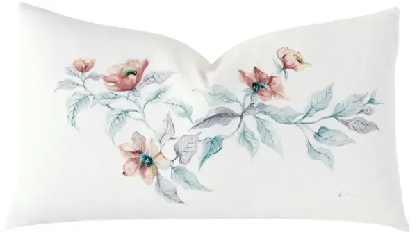 Adare Manor Handpainted Lumbar Pillow - White/Blue/Red - Handcrafted