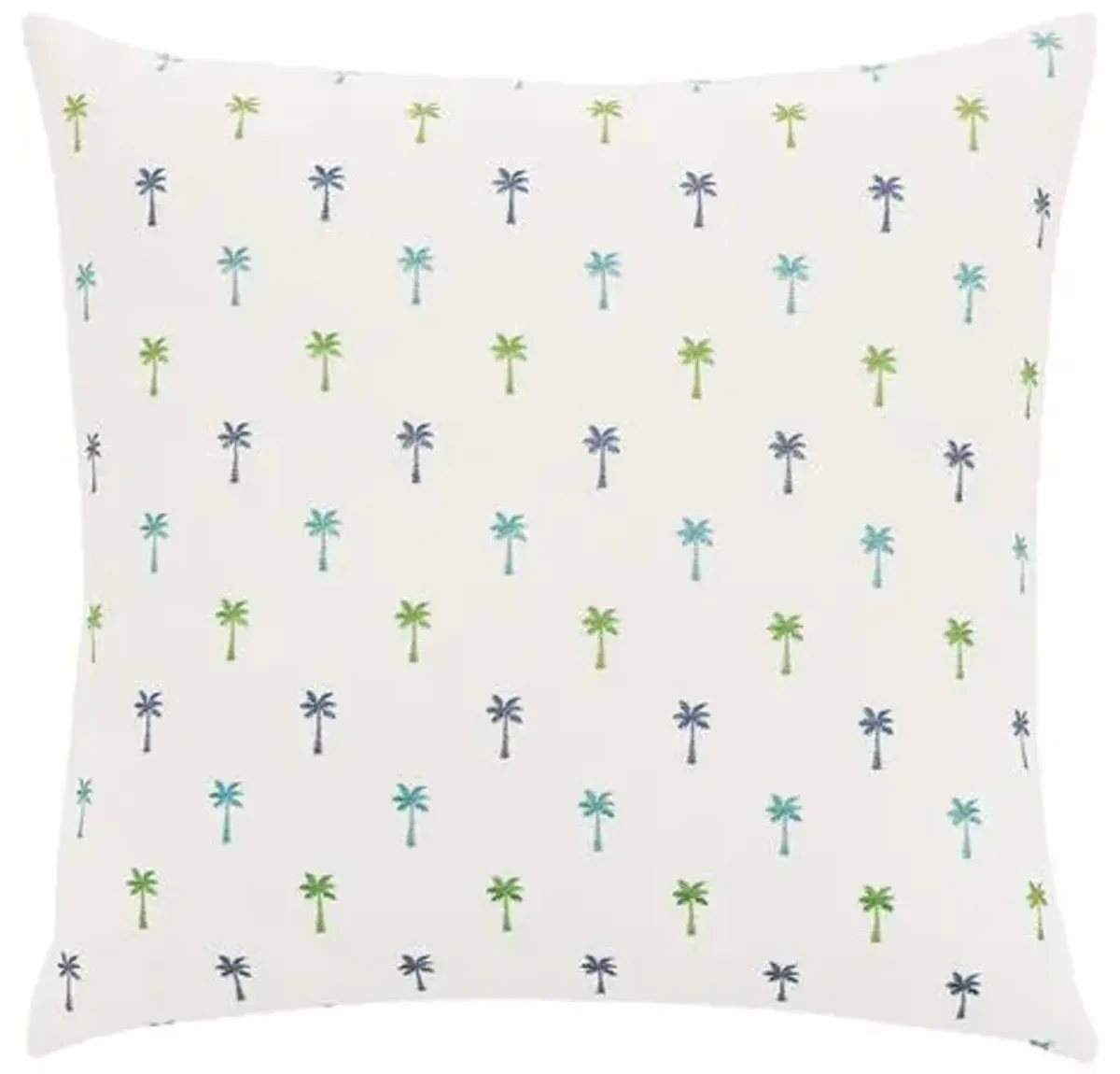 Calypso Embroidered Palm Tree Pillow - Blue/Green/White