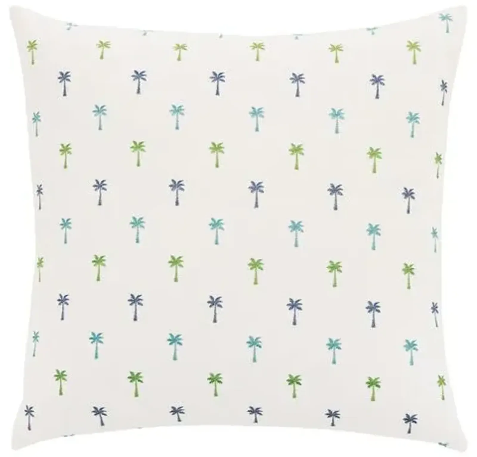 Calypso Embroidered Palm Tree Pillow - Blue/Green/White