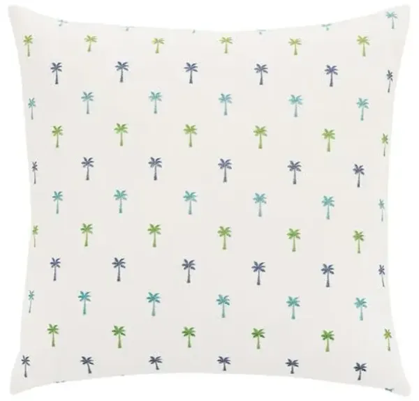 Calypso Embroidered Palm Tree Pillow - Blue/Green/White