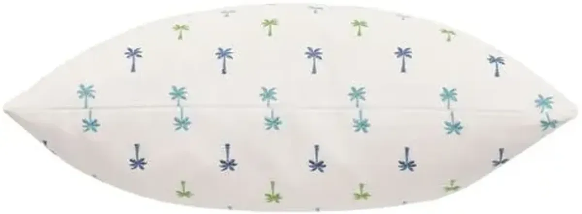 Calypso Embroidered Palm Tree Pillow - Blue/Green/White