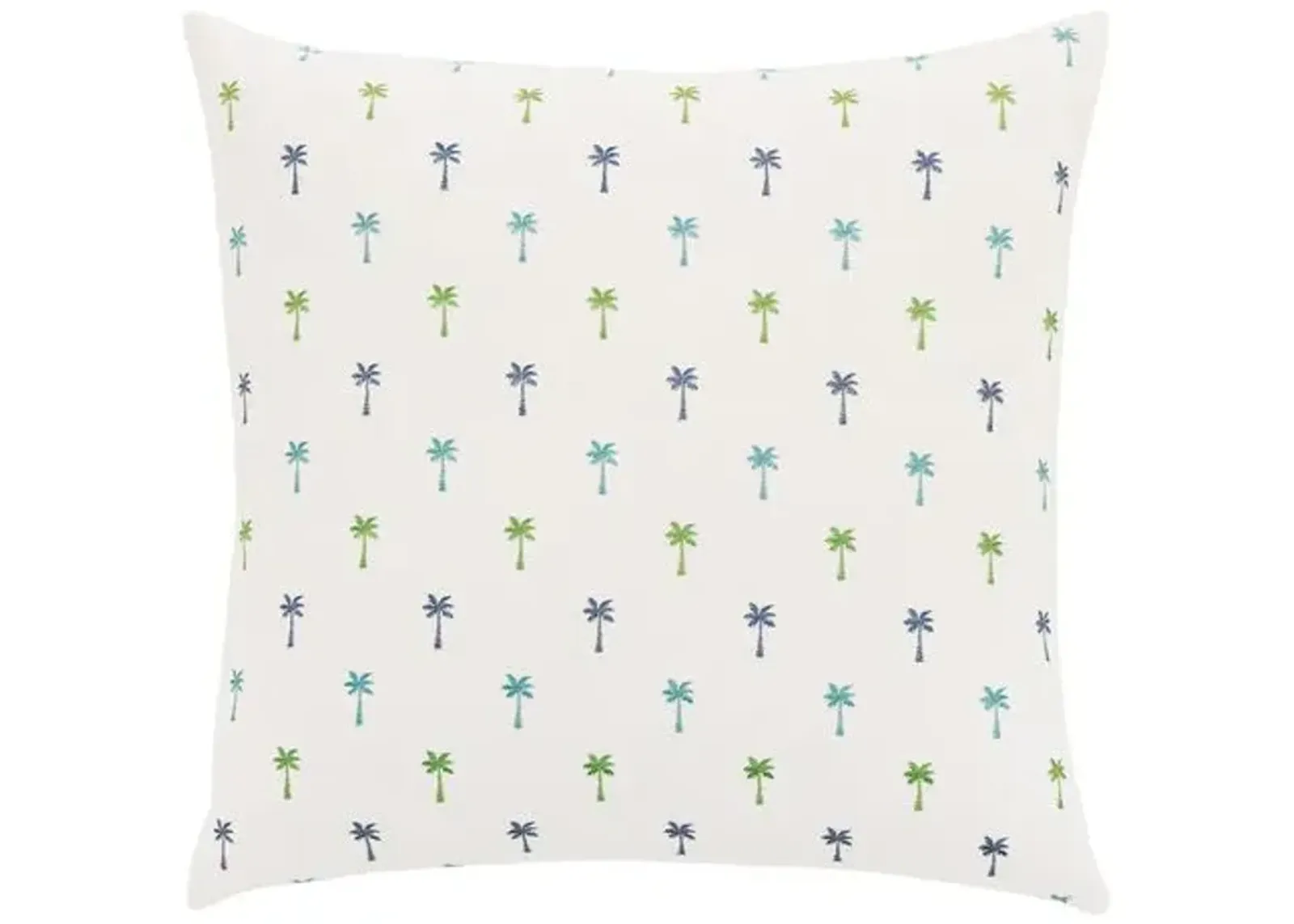 Calypso Embroidered Palm Tree Pillow - Blue/Green/White