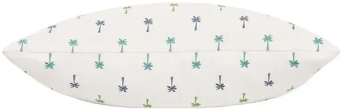 Calypso Emroidered Palm Tree Lumbar Pillow - Blue/Green/White