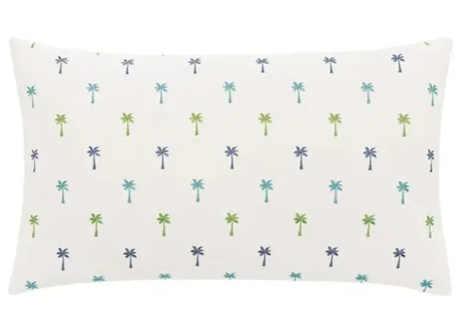 Calypso Emroidered Palm Tree Lumbar Pillow - Blue/Green/White