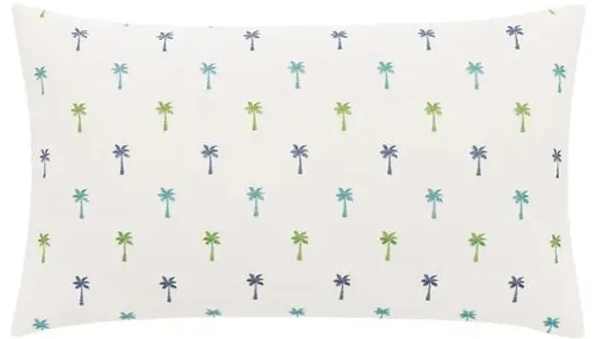 Calypso Emroidered Palm Tree Lumbar Pillow - Blue/Green/White