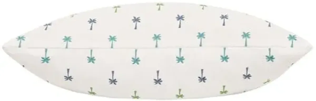 Calypso Emroidered Palm Tree Lumbar Pillow - Blue/Green/White