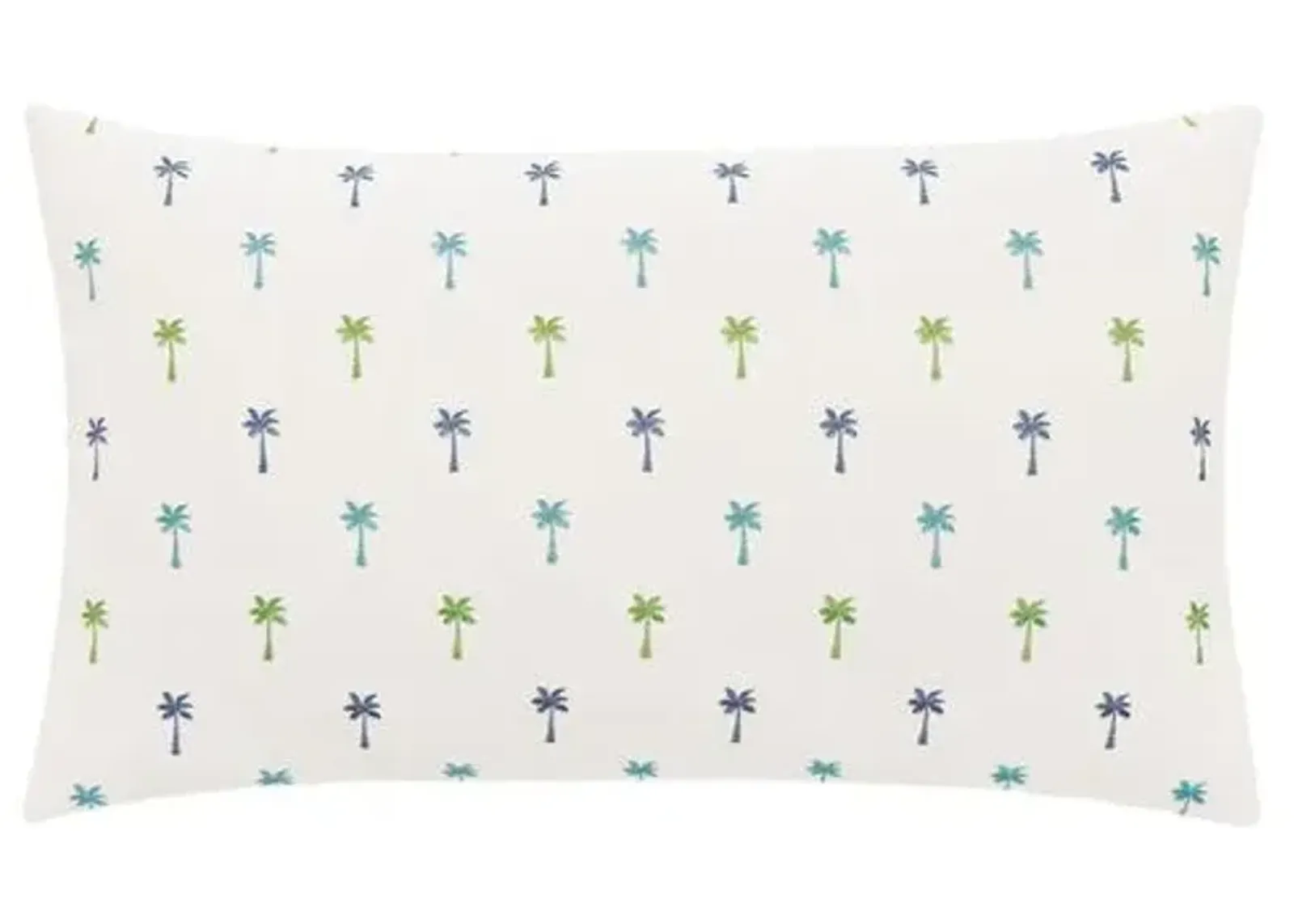 Calypso Emroidered Palm Tree Lumbar Pillow - Blue/Green/White