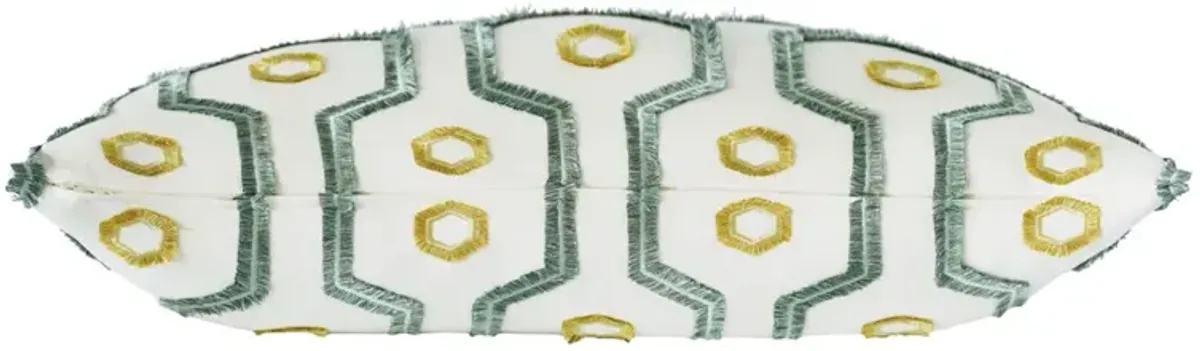 Calypso Emroidered Geometric Pillow, Spa/White