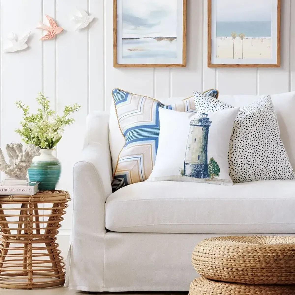 Marino Nautical Stripe Geometric Pillow - Blue/Natural