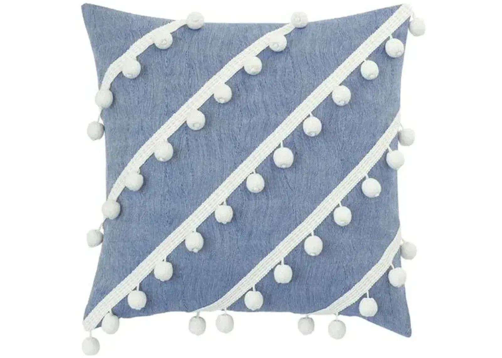 Isla Ball Trim Pillow - Indigo/White