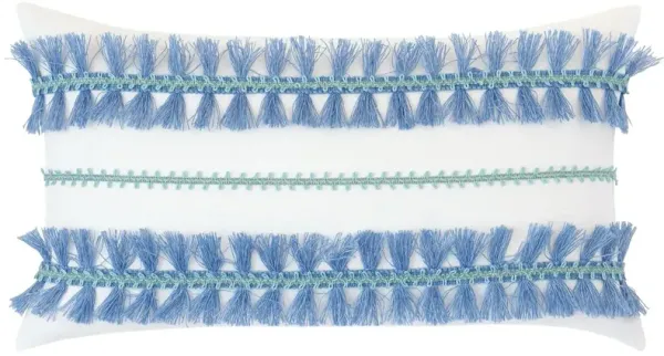 Isla Brush Fringe Lumbar Pillow, Blue/White