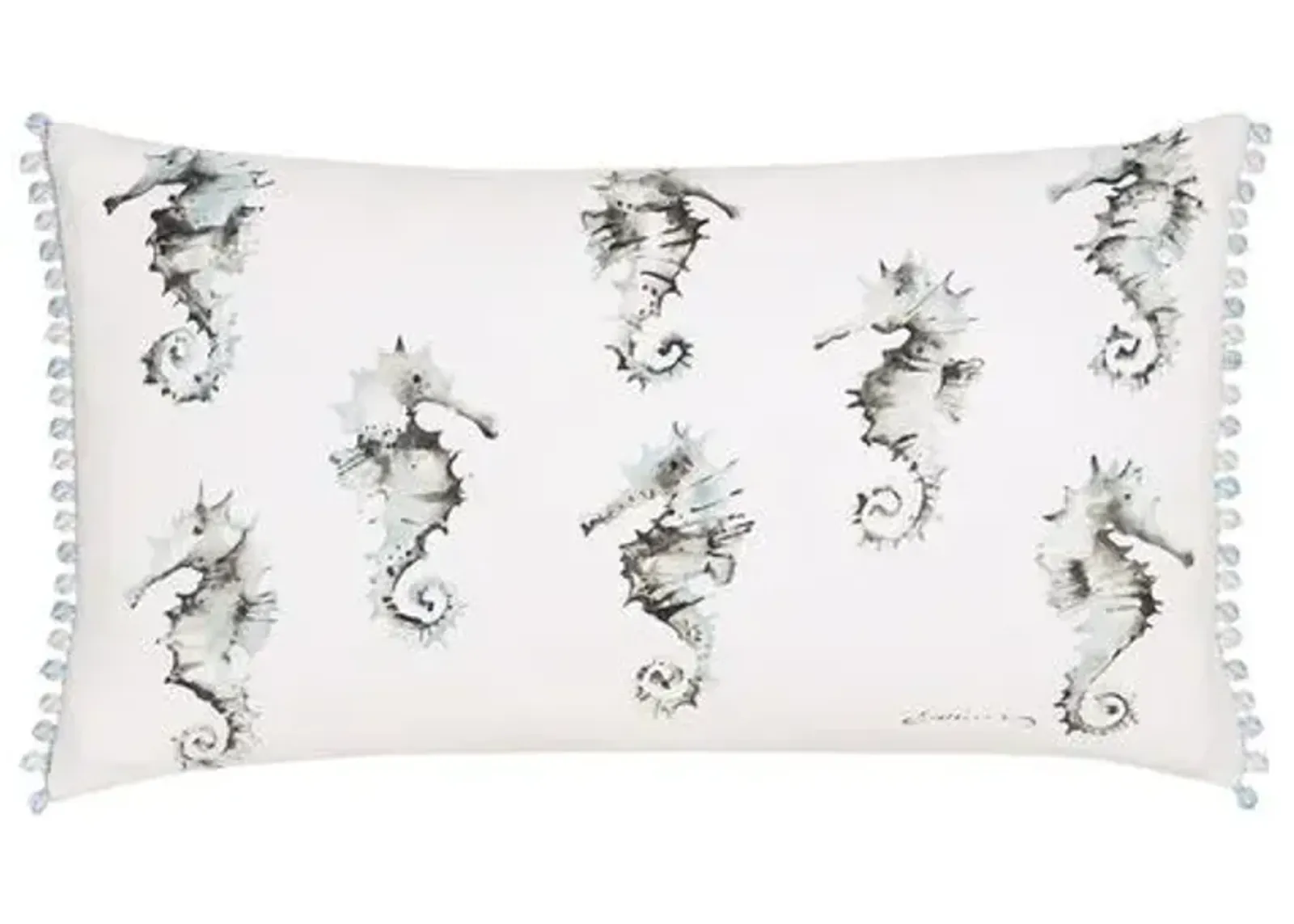 Isla Handpainted Seahorses Lumbar Pillow - White - Handcrafted