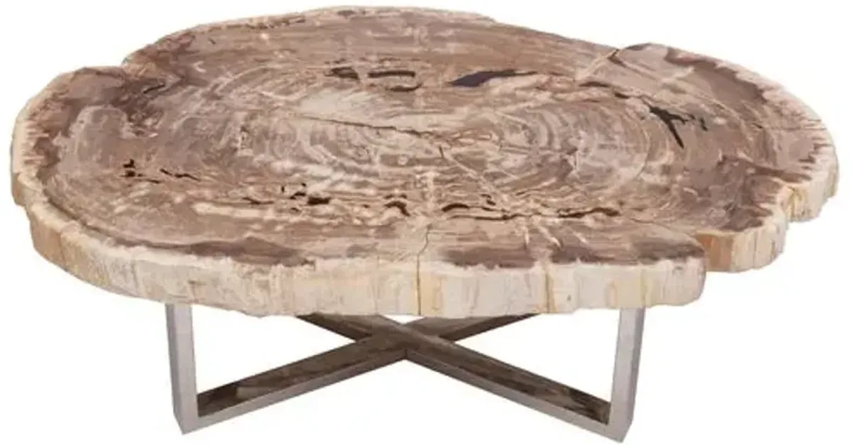 Larza Petrified Wood Round Coffee Table - Brown