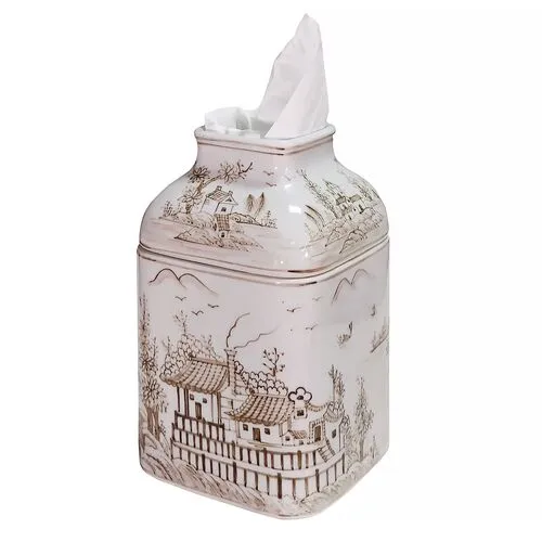 Chinoiserie Scene Tissue Box - Brown