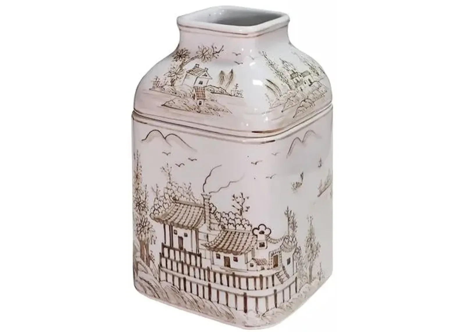 Chinoiserie Scene Tissue Box - Brown