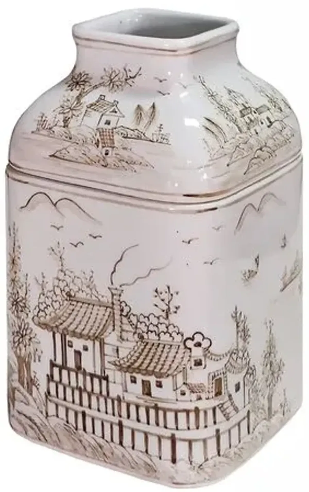 Chinoiserie Scene Tissue Box - Brown