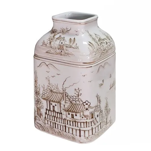 Chinoiserie Scene Tissue Box - Brown