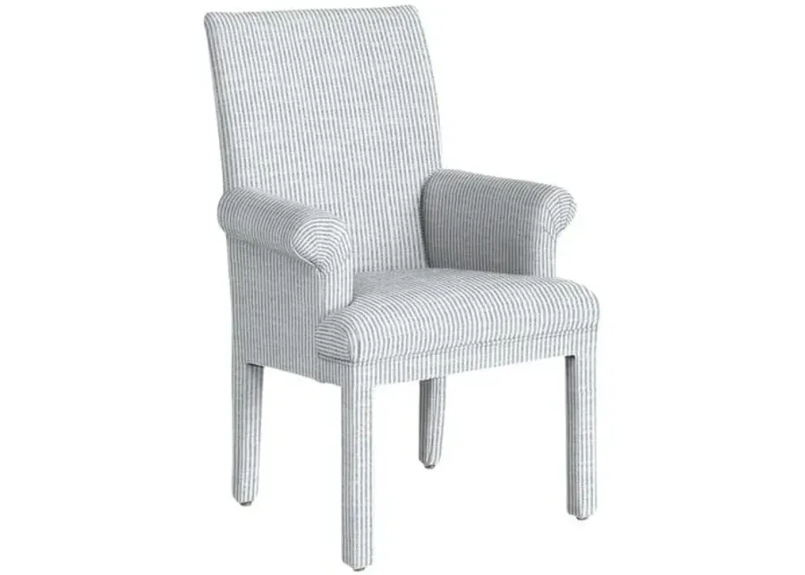 Monroe Armchair - Inside Out Ticking Stripe - Handcrafted - Blue