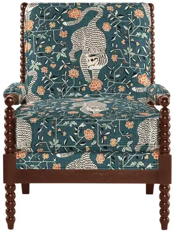 Bankwood Spindle Chair - Tiger Print - Handcrafted - Blue